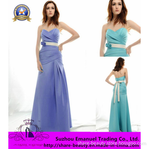 2014 Elegant Floor Length Satin Sweetheart Bridesmaid Dresses Ruffle Ribbon Flowers Noble